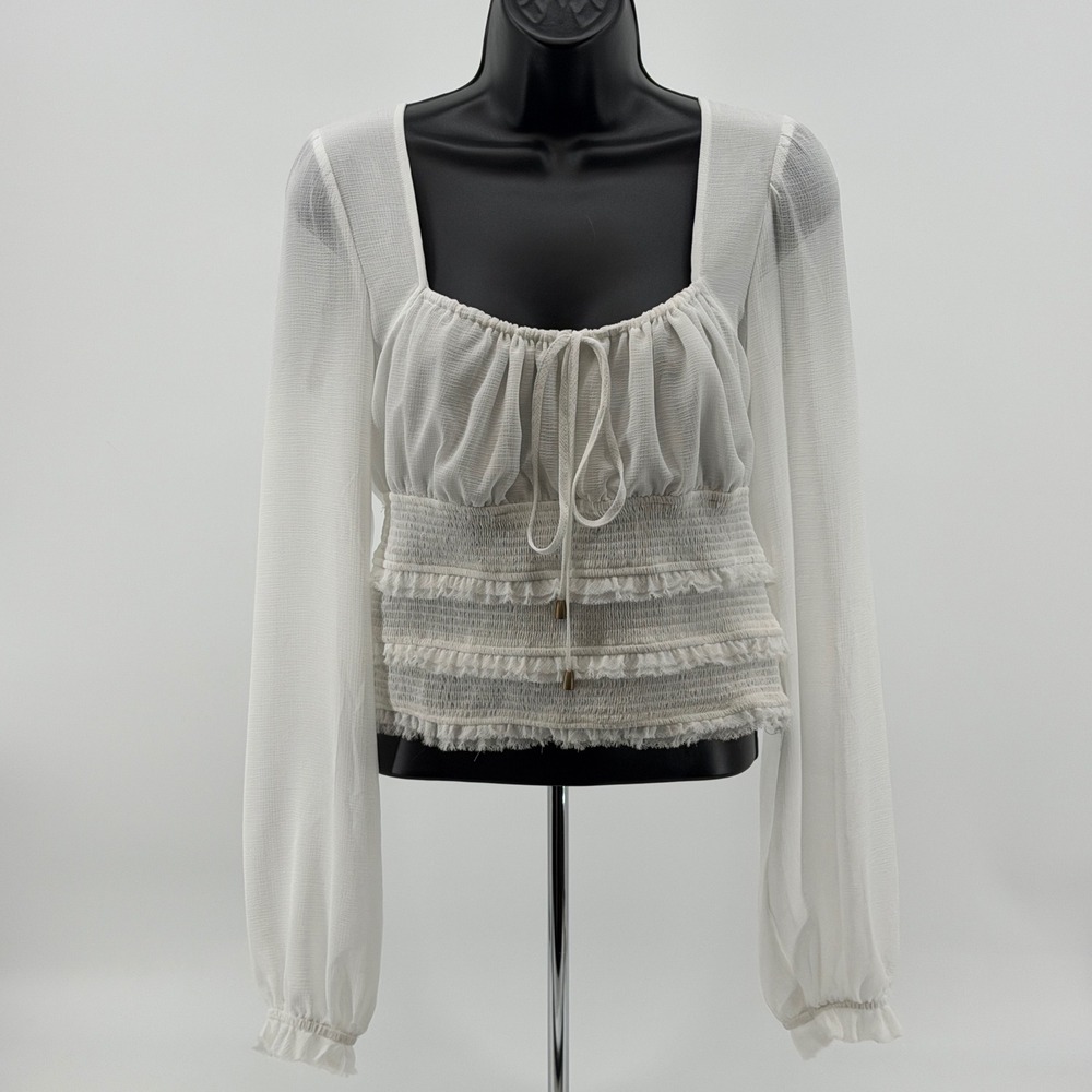 Free People Solid Lolita Blouse Sz M Top Long Sleeve White Boho Peasant Coachell